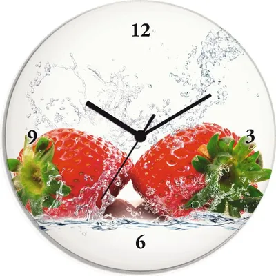 Produktbild von ARTland Glas Wanduhr Quarzuhr - schwarzer Zeiger Erdbeeren mit Spritzwasser Größe: 30x30 cm