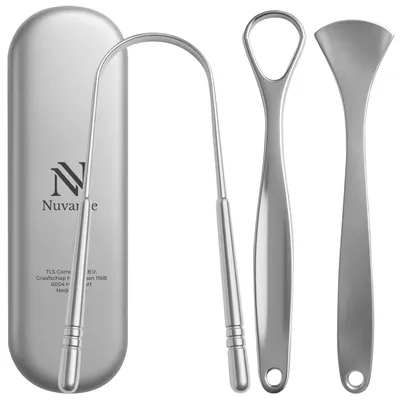 Productafbeelding van Nuvance Professionele Tongschraper - 3 in 1 Set - voor Mondverzorging - Tongreiniger - Tong Schraper - Tongue Scraper - RVS