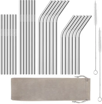 Image de Lot Ibenzoa® de 24 pailles réutilisables en acier inoxydable pour différentes boissons
