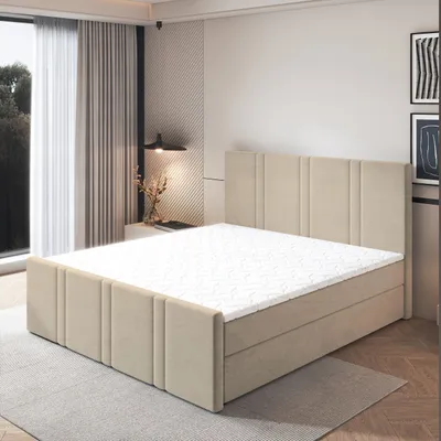Produktbild von Masseno Boxspringbett COMOZA 160x200 cm Komplett-Set mit Bonell Matratze und Topper, Polsterbett mit Bettkästen -Beige, PAROS 02