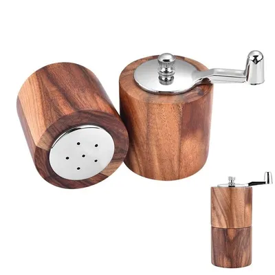 Produktbild von Salz Pfeffermühle Set manuell Holz, Keramik Mahlwerk einstellbar, fein bis grob, langlebig, Küchen Gewürzmühle für täglichen Gebrauch