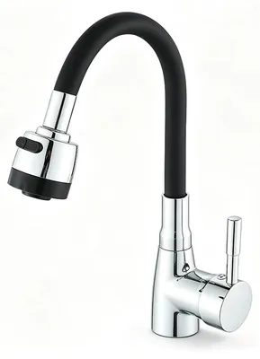 Produktbild von Küchenarmatur - Flexibler Silikonauslauf - 360° Schwenkbar - 2 Wasserstrahlarten - Warm- und Kaltwasser - 304 Edelstahl - Keramikventil - Schwarz