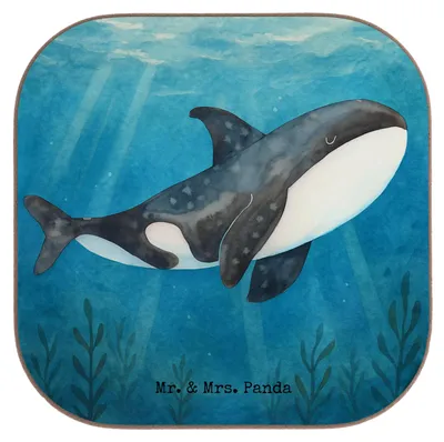 Produktbild von Mr. & Mrs. Panda Holzuntersetzer Orca Design - Weiß - Geschenk, Coaster, Untersetzer Quadratisch, Selbstliebe, Arbeit, Tassen, Orcas, Tischschoner, für Gläser, Meer, Wal