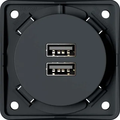 Obrázek produktu pro Berker 926102505, 2x USB, USB 2.0, Antracit, 230 V, 3 A