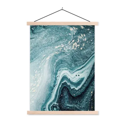 Produktbild von MuchoWow® Textilposter Edelsteine - Blau - Natur - Marmor - Abstrakt 120x160 cm mit holzfarbenen Rahmen - Plakatkarton