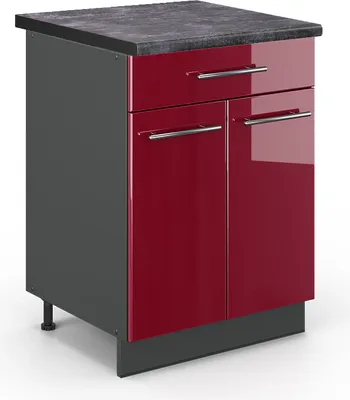 Immagine prodotto di Mobiletto base per cucina Vicco Fame-Line Bordeaux lucido 60 cm con cassetto, PL Antracite, Model 45998