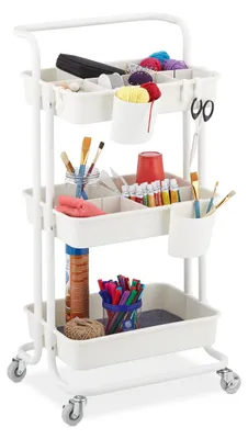 Aufbewahrungstrolley 3 Etagen, Metall/Kunststoff, 86x43x42 cm, Weiß