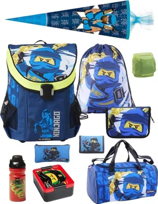 Produktbild von Lego Ninjago Schulranzen Set 10-tlg. EASY JAY Ranzen 1. Klasse mit Sporttasche und Schultüte Ninja Blau