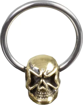 Produktbild von viva-adorno 1,6x12mm Vintage Piercing BCR Klemmring Chirurgenstahl mit Messing Totenkopf Z469,D2