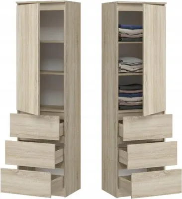 Image de BDW, Armoire avec 3 tiroirs, 50×180,5×40 cm, Chêne Sonoma