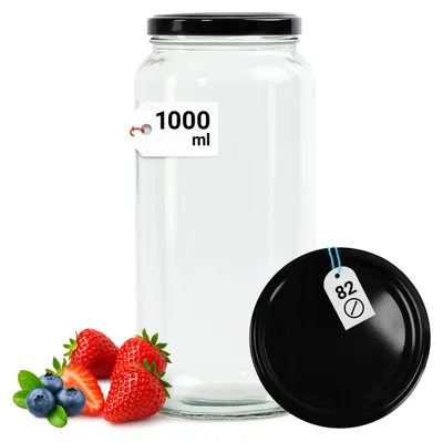 Produktbild von Glasbehälter 1000 ml mit Schwarzem Schraubdeckel – Ideal zum Einkochen, Konservieren & Aufbewahren von Lebensmitteln