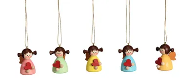Produktbild von Baumbehang Engelsgruppe 5 Stück bunt mit Herz Höhe 4 cm NEU