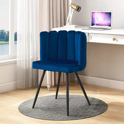 Image de CLIPOP Chaise de salle à manger, chaise de cuisine en velours, set de 1 chaise de salon rembourrée, fauteuil d'accentuation pour chambre à coucher, bleu