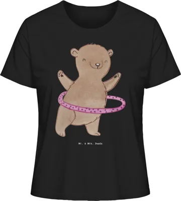 Produktbild von Mr. & Mrs. Panda damen shirt Bär Hula Hoop Größe M - Schwarz - Geschenk, Fitness, T-Shirt, Basic, Sommershirt, Sport, Frauen, für, Training