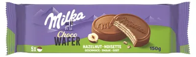 Zdjęcie produktu dla Milka ChocoWafer z orzechami laskowymi w polewie z alpejskiej czekolady mlecznej 150 g