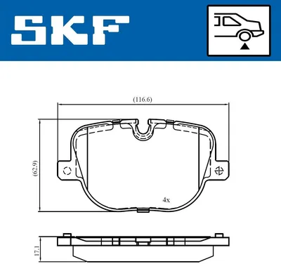 Zdjęcie produktu dla SKF VKBP 90707 – zestaw klocków hamulcowych, tył, przeznaczony do samochodów: LAND ROVER Range Rover Sport (L320) oraz Range Rover III (L322)