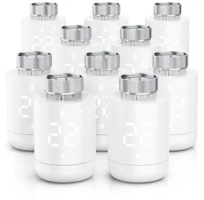 Produktbild von Brandson WLAN-Heizkörperthermostat 10er Set mit App, 7-Tage-Programm, LED-Display, Drehregler, Fenster-Offen-Erkennung, Frostschutz, Heizungsthermostat, 10 Stück, weiß