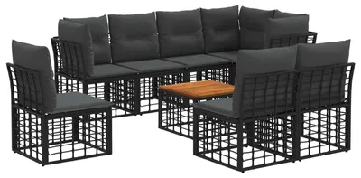 Produktbild von vidaXL Outdoor-Sofagarnitur 9 pcs Schwarz und Dunkelgrau Polyester