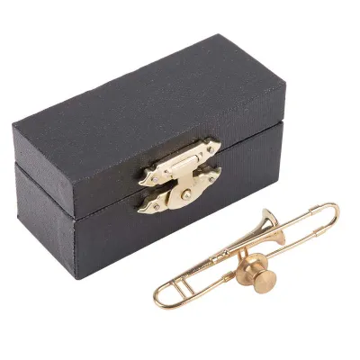 Image de Miniature, broche unique d'instrument de musique plaqué or, décoration de cadeau avec boîte (trombone)
