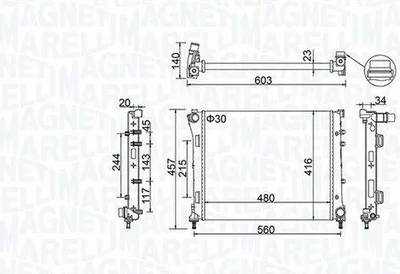 Produktbild von MAGNETI MARELLI 350213151100 Kühler Wasserkühler Motorkühler für FIAT 500 (312) 500 C (312) Panda Schrägheck (312, 319) Panda Van (312, 519) für FORD