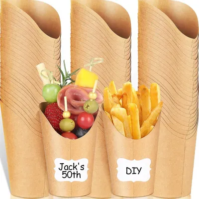 Produktbild von Einweg Pommes Frites Becher 100 Stück 360ml Kraftpapier Halter Takeaway Snack Dessert