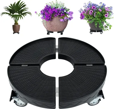 Produktbild von UISEBRT Pflanzenroller Rund Ø 39-52cm Einstellbare Blumenroller Rollbrett Pflanzentrolley Außenbereich 360 °Räder bis 300 Kg Für Hausgarten Blumentopf Schwarz