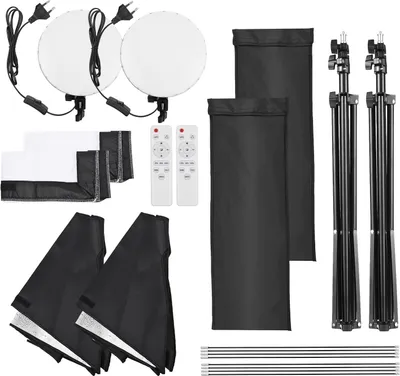 Zdjęcie produktu dla Zestaw oświetlenia studyjnego Andoer, oświetlenie softbox o wymiarach 50 x 70 cm * 2 + dwukolorowe metalowe statywy wideo LED o mocy 80 W, pilot zdalnego sterowania do transmisji na żywo zdjęć produktów portretowych