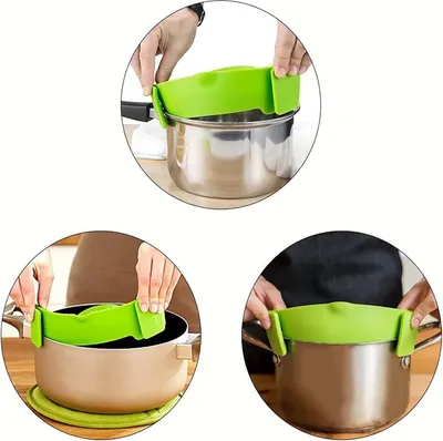 Produktbild von 1 Stück Silikon Clip-on Sieb für Töpfe und Schalen - Hitzebeständig - Grün - Küchenaccessoire - Praktisch in der Anwendung