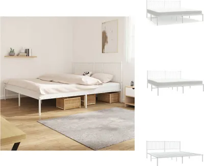 Produktbild von vidaXL Bettgestell mit Kopfteil Metall Weiß 193x203 cm -  Betten & Bettgestelle