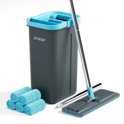 Productafbeelding van Mop- en Emmerset met Uitwringer - 5 Herbruikbare Microvezeldoeken