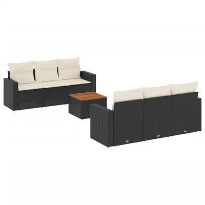 Produktbild von vidaXL 7-tlg. Garten-Sofagarnitur mit Kissen Schwarz Poly Rattan