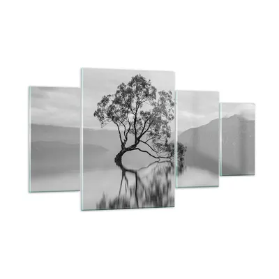 Produktbild von Bilder auf glas - 4 Teile - Baum Symmetrie See - 160x90cm - Glasbilder - Wandbilder - Bilder - zum Aufhängen bereit - Wanddekoration aus Glas - Glas Bilder - Wandbild auf Glas - GDL160x90-4514