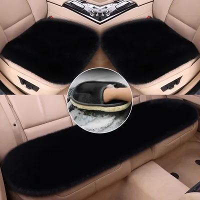Obrázek produktu pro sada 4 kusů plyšových polštářů do auta, univerzální plyšové potahy na sedadla automobilů pro přední a zadní zimní teplé chrániče sedadel automobilů, černé