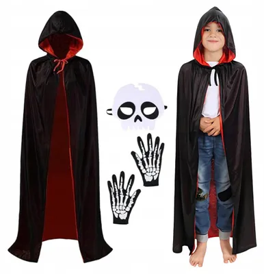 Produktbild von Kinder Halloween Kostüm Vampir Umhang mit Kapuze, Schwarz-Rot