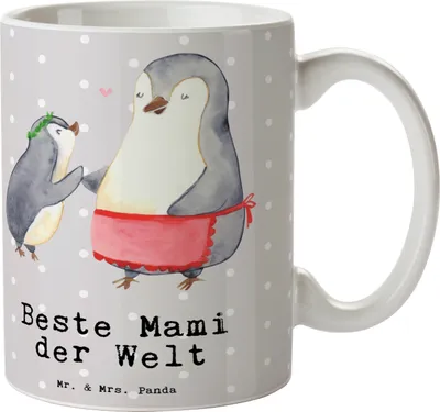 Produktbild von Mr. & Mrs. Panda Becher Pinguin Beste Mami der Welt - Grau Pastell - Geschenk, Mutter, Danke, Kaffeebecher, Kaffeetasse, Tasse, mit Spruch, Muttertag, Pott, Ma, Mama