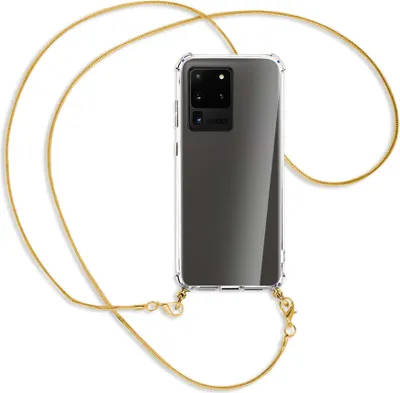Produktbild von Handykette Backcover-Schutzhülle mit Band (Metall goldfarben) für Samsung Galaxy S20 Ultra - schwarz