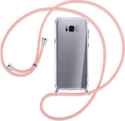 Produktbild von Handykette Backcover-Schutzhülle mit Band (Metall silberfarben) für Samsung Galaxy S8 Plus - rosa