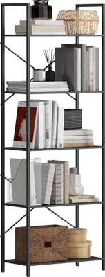 Produktbild von HOMCOM Bücherregal, Standregal mit 5 Ebenen, Industrielles Büroregal mit Metallrahmen, offenes Aufbewahrungsregal für Wohnzimmer, Büro, Arbeitszimmer, 60x30x170,5 cm, Schwarz