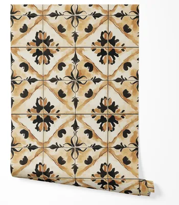 Produktbild von Vliestapete Fliesenoptik Beige Schwarz Ornament Vintage 3D Muster Klassisch Tapete Wohnzimmer Schlafzimmer Flur Küche Retro Abwaschbar UV-beständige Tapete 10m x 0.5m