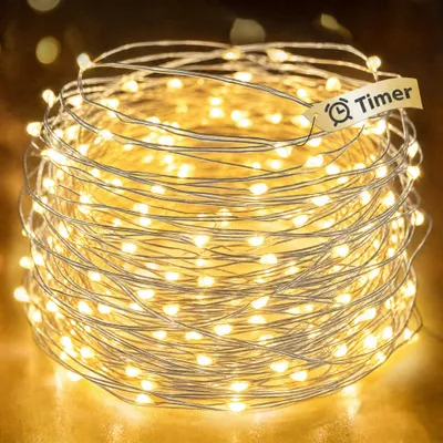 Lichterkette mit Timer, 10 m warmweiß, 100 LEDs, ohne Batterien