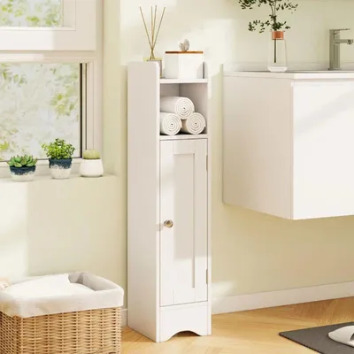 Obrázok produktu pre Úzka kúpeľňová skrinka JV12830WH s otvoreným úložným priestorom, biela