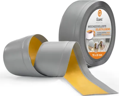 Produktbild von QUEST Weichsockelleiste Selbstklebend 70x20mm, 10m, PVC Sockelleiste, Breite Knickleiste für Wände, Boden, Flexibel, Dekorativ, UV-beständig, grau