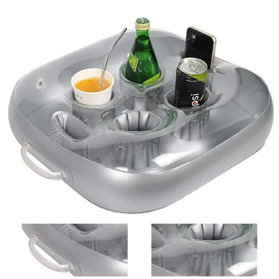 Produktbild von Aufblasbarer Getränkehalter für Pool und Strand, 4 Fach Design, schwimmende Eisbar,47x45 cm Schwimmender für Flaschen, Snacks und Handy