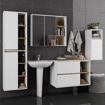 Immagine prodotto di Set da bagno MARLION - bianco / rovere sonoma