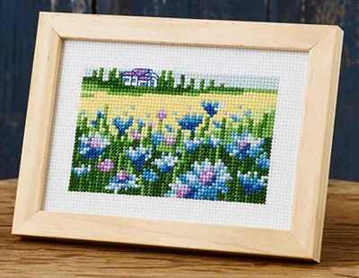 Image de Kit de broderie au point de croix « Bleuets » de Permin, diagramme, 15 x 10 cm