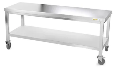 Produktbild von Arbeitstisch aus Edelstahl, Untergestell 1800 x 600 mm, auf Rollen, - GOLDINOX