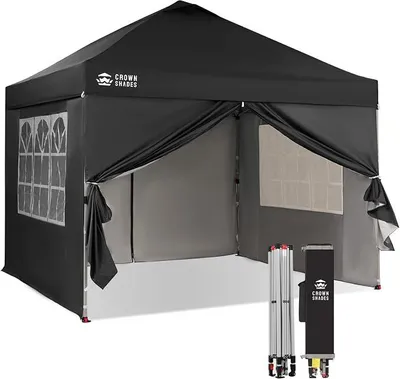 Produktbild von Pavillon 3x3 Wasserdicht Stabil Winterfest, Pop up Faltpavillonc mit 4 Seitenteilen, UV-Schutz 50+, 3-Fach Höhenverstellbar, Partyzelt für Garten (Schwarz, 3x3m mit 4 Seitenwänden)