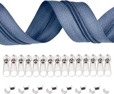 6m Endlos-Reißverschluss 5mm mit 15 Zippern und 15 Endstücke pastellblau