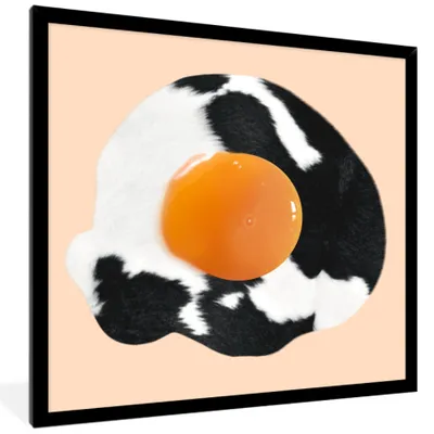 Produktbild von MuchoWow® Gerahmtes Poster Ei - Lebensmittel - Kuhdruck - Tiere 40x40 cm - Poster mit Schwarzem Bilderrahmen Wandposter Rahmen Foto Bilder - Mit Rahmen - Wanddekoration Schlafzimmer