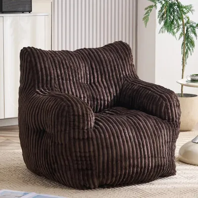 Immagine prodotto di Pouf imbottito - Poltrona da relax per una persona - Imbottitura in memory foam - Rivestimento in corda - Leggero, 13 kg - Arredamento da interno moderno - Marrone